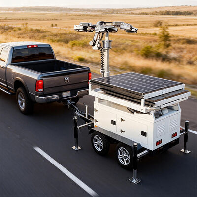 সৌর সিসিটিভি সিকিউরিটি ট্রেলার 8 * 300W সৌর প্যানেলের সাথে নির্মাণ কাজের জন্য আইপি 66 ওয়াটারপ্রুফ কেসিং