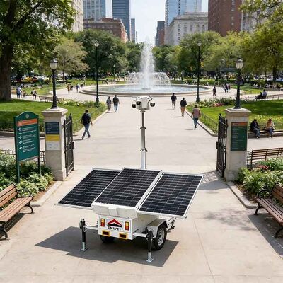 বড় সৌর প্যানেল সিকিউরিটি ক্যামেরা সিসিটিভি ট্রেলার সড়ক পর্যবেক্ষণের জন্য পোর্টেবল সৌর ক্যামেরা ট্রেলার